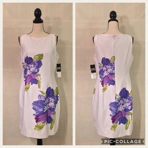 NWT Studio 1 white purple floral cotton sleeveless sheath dress